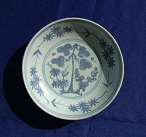 B W Ming Small Dish with Four Characters Mark