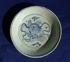 B W Early Ming Small Dish with Lion Playing