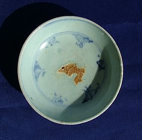 B W Early Ming Small Dish with a Fish Biscuit