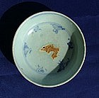 B W Early Ming Small Dish with a Fish Biscuit