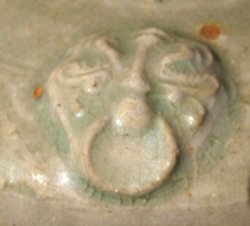 PERFECT Yue Celadon Small Vase with Lion Mask and  Lugs