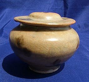 Song Celadon Lidded Jar with Iron Spot