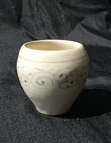 Fine BW Anamese Cup with Floral Scroll Decoration