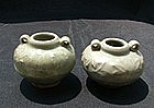 A Pair Yuan Moulded Longquan Celadon Jar