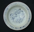Early Ming Blue and White dish With Two Foo Dog