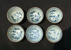 6 Chinese Blue and White Batavia ware teacups