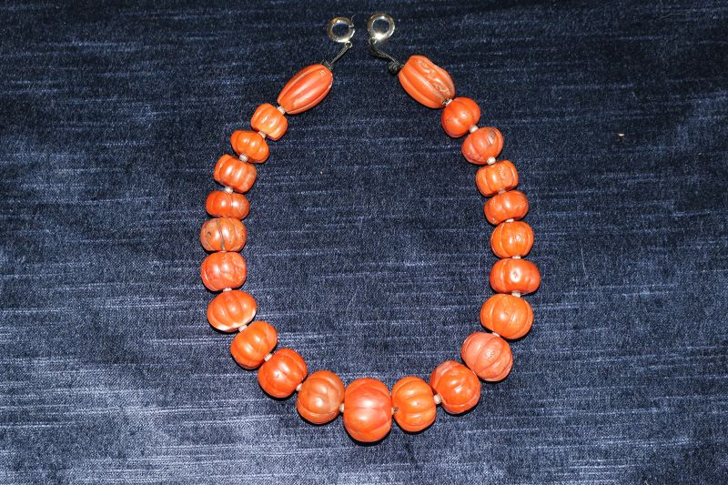 RARE Old antique Indo Tibetan Carnelian Agate Beads Melon Shape Beads  necklace