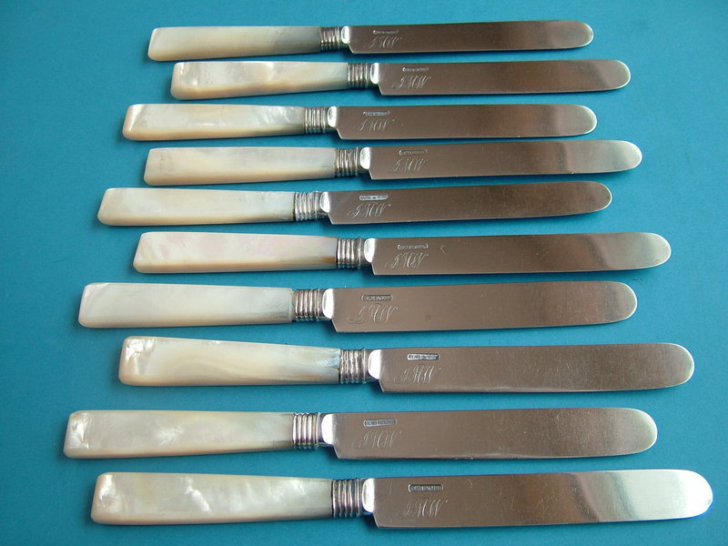 10 coin silver tea knives, maker L.B &amp; Co, circa 1840