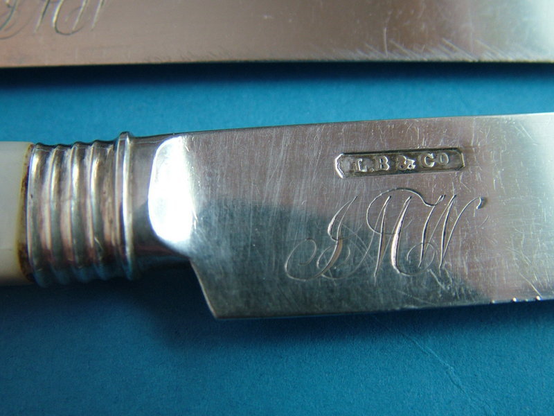 10 coin silver tea knives, maker L.B &amp; Co, circa 1840