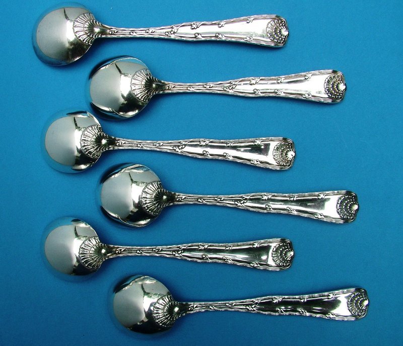 six Tiffany WAVE EDGE gumbo soup spoons,