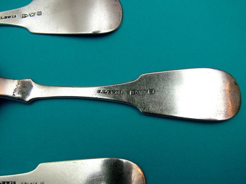 six coin silver teaspoons, J. Lewis