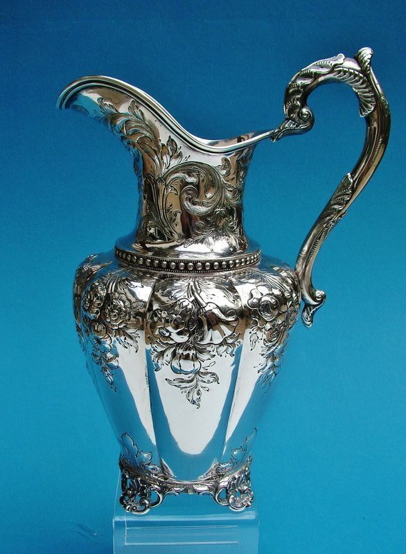 coin silver water pitcher, fire fighting interest