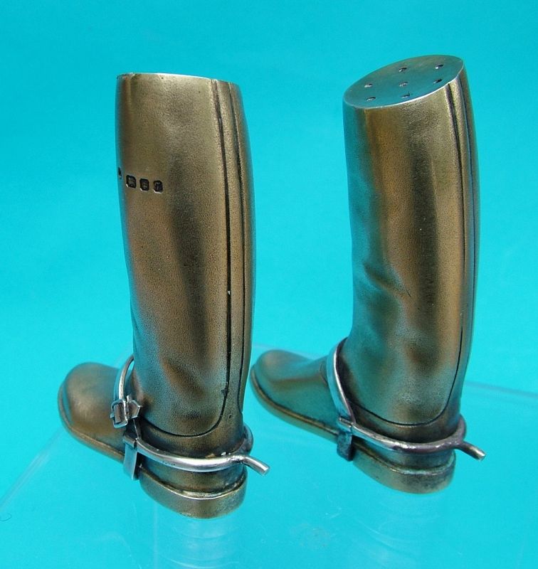novelty sterling salt and pepper set, riding boots, Theo Fennell,