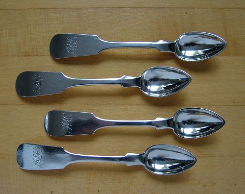 miniature coin silver spoons, Bailey & Company (4)