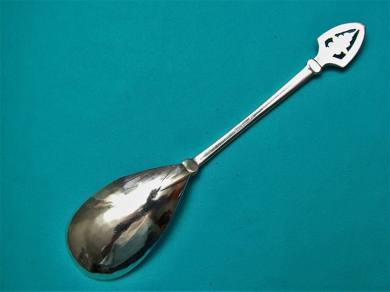 Arthur Stone jam spoon, pierced grape decoration,
