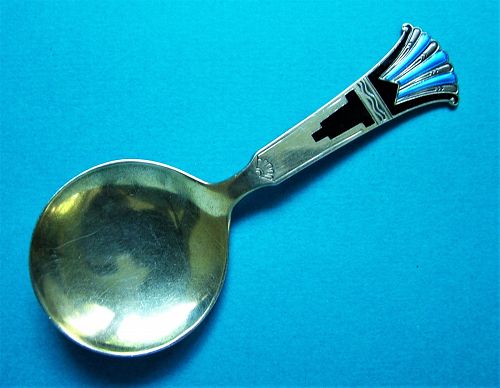 Norwegian Art Deco enamel tea caddy spoon