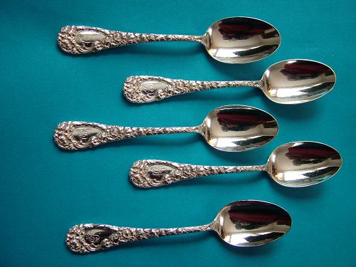 five Durgin CHRYSANTHEMUM teaspoons
