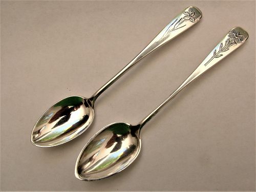 two Arthur Stone floral chased coffee spoons