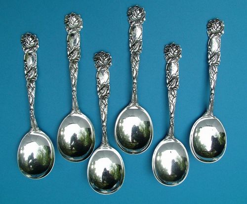 6 Alvin BRIDAL ROSE gumbo soup spoons