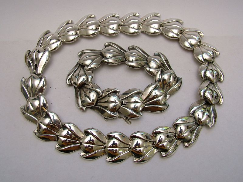 Einar Dragsted sterling &quot;tulip&quot; necklace and bracelet,