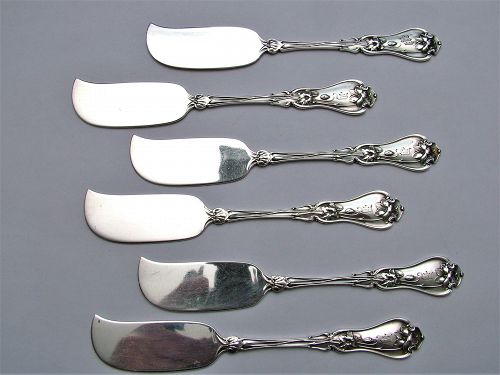 6 Whiting VIOLET sterling flat butter spreaders