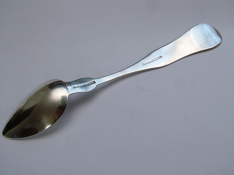 Vermont coin silver dessert spoon, R.H. Bailey, Woodstock