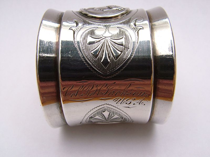 Medallion coin silver napkin ring of military interest