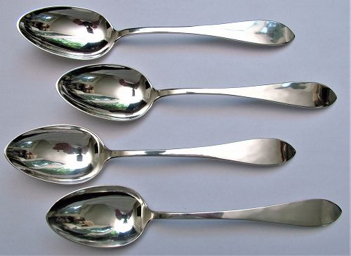 4 George Blanchard POINTED sterling dessert spoons, reverse tip't