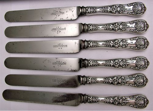 6 Tiffany ENGLISH KING sterling dinner knives