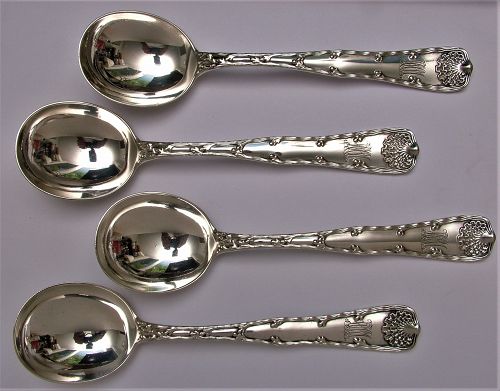 four Tiffany WAVE EDGE sterling gumbo soup spoons