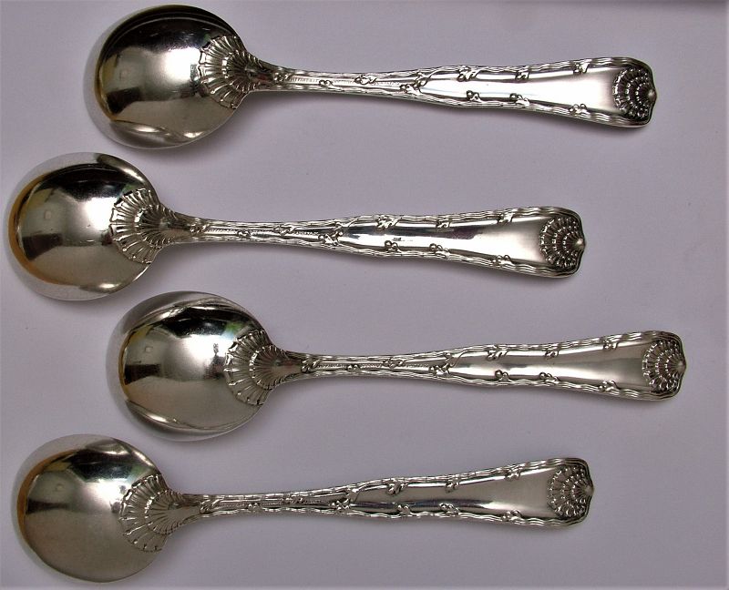four Tiffany WAVE EDGE sterling gumbo soup spoons