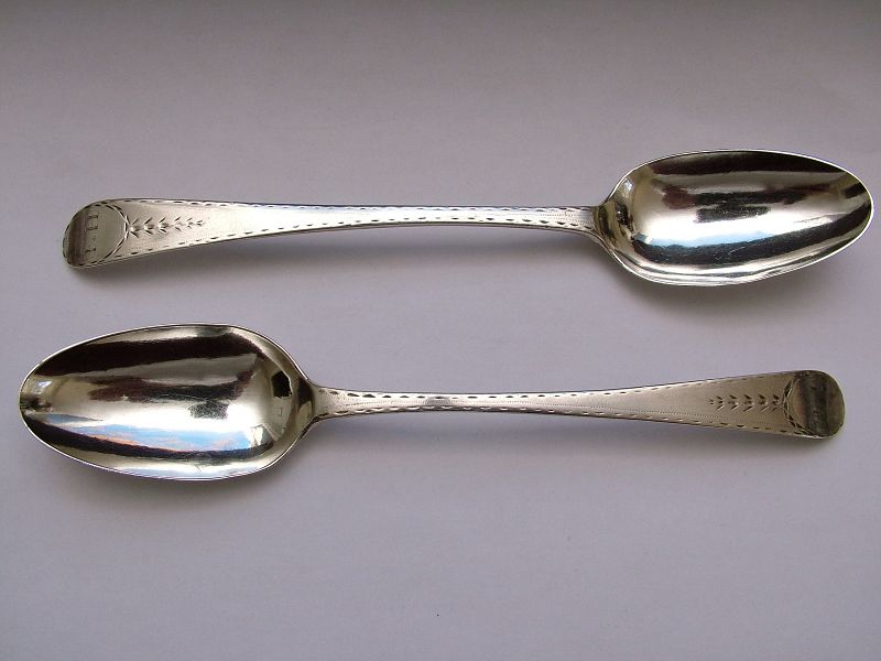 pair of early American silver table spoons, Samuel Gilbert,