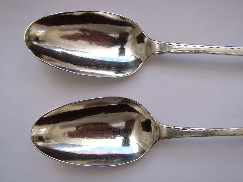 pair of early American silver table spoons, Samuel Gilbert,