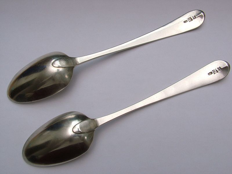 pair of early American silver table spoons, John Vernon, NY circa 1790