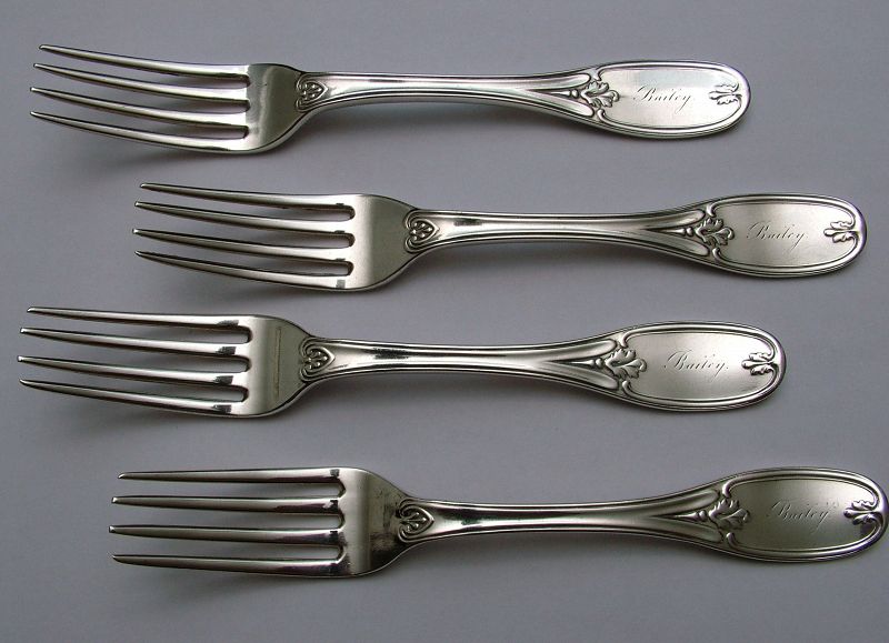 4 Michael Gibney coin silver dessert forks, &quot;Number 59&quot;