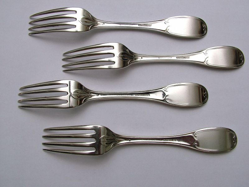 4 Michael Gibney coin silver dessert forks, &quot;Number 59&quot;