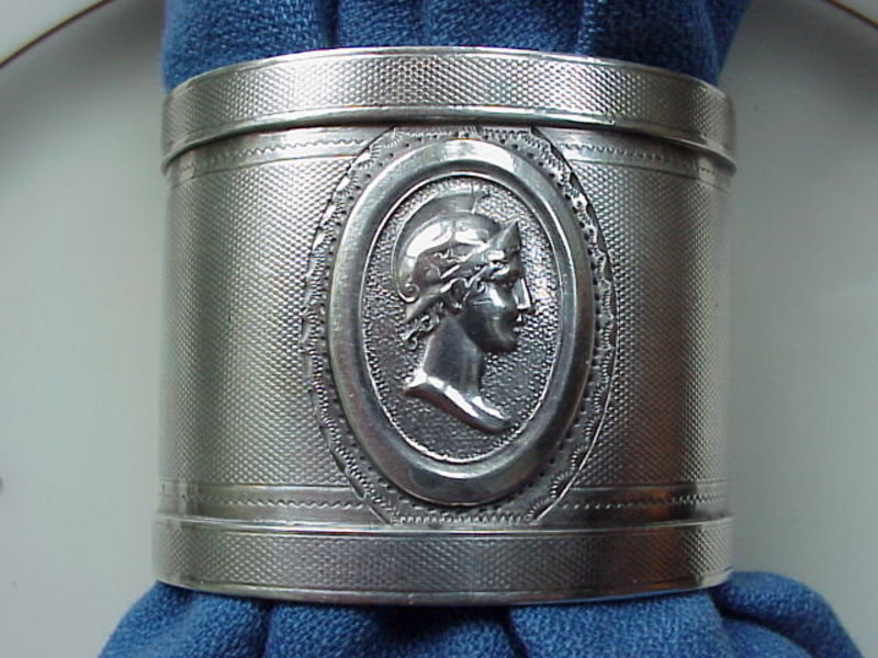 A pair of coin silver MEDALLION napkin rings