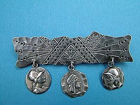 Frank Whiting MEDALLION bar pin with two dangling