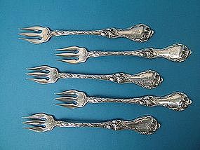 five Reed & Barton LES CINQ FLEURS oyster forks