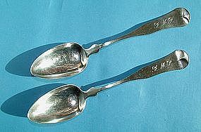 pair of double swell fiddle tablespoons,  Leon Simons,
