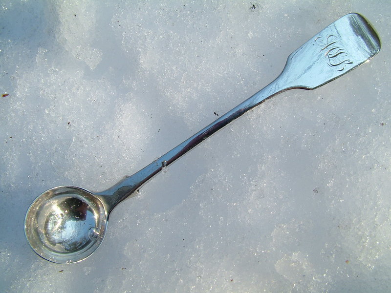 early Canadian silver FIDDLE mustard ladle,