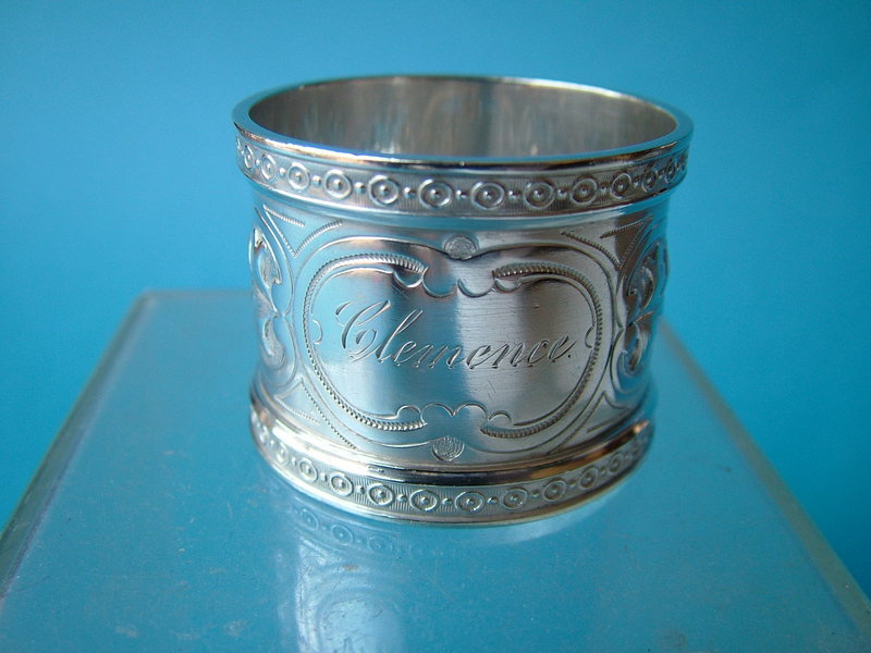 Wood &amp; Hughes coin silver napkin ring, &quot;Clemence&quot;