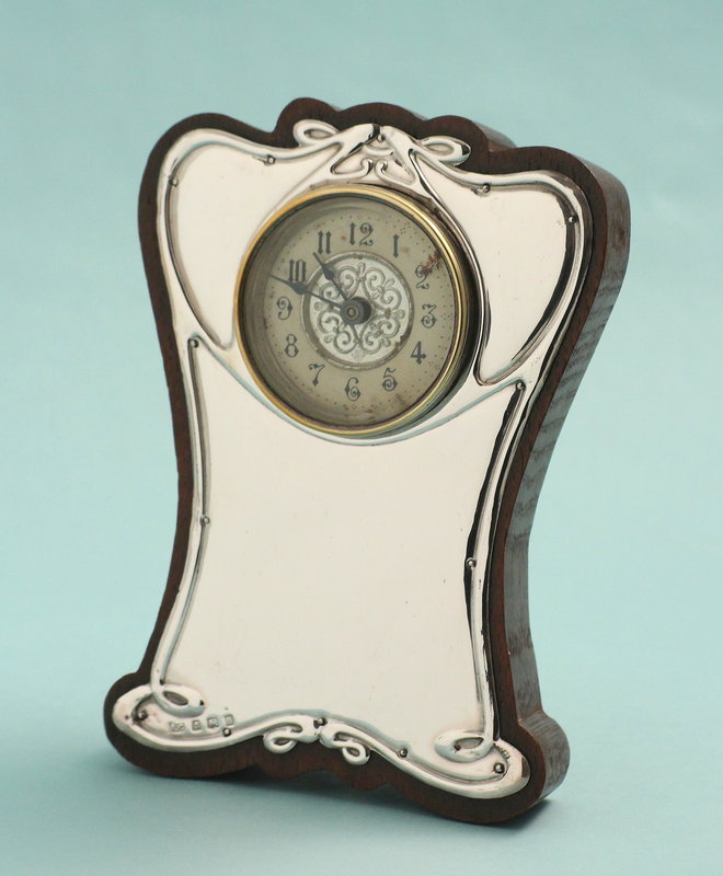 British Art Nouveau Silver Clock