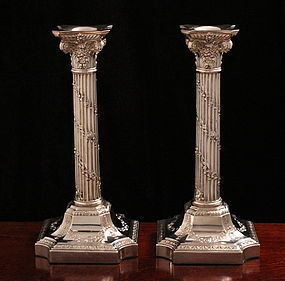 English Victorian Corinthian Column Candlesticks