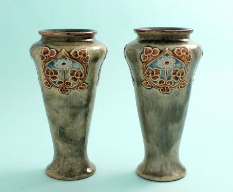 Pair Doulton Lambeth Art Nouveau Vases