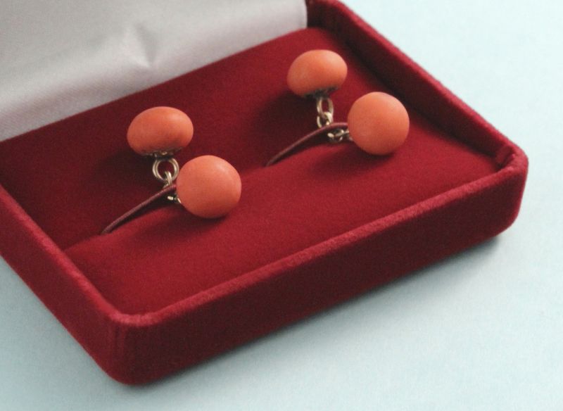 Antique English Coral and Gold Cufflinks