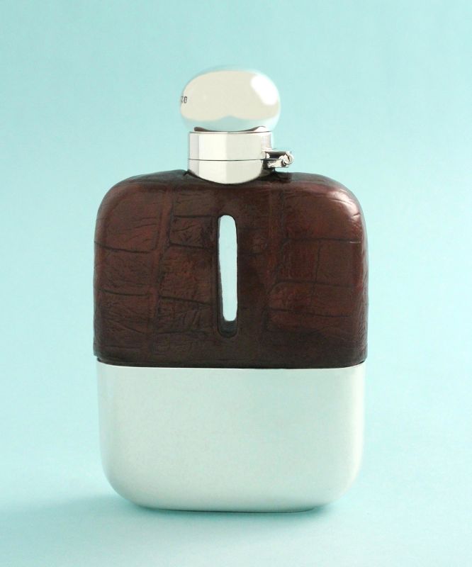 Antique Silver and Crocodile Flask