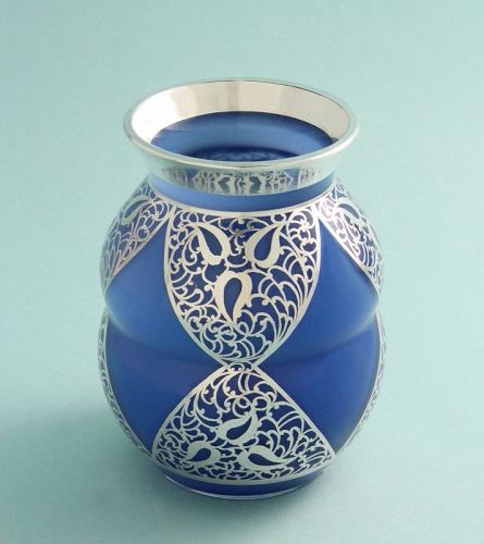 Secession Silver Overlay Glass Vase