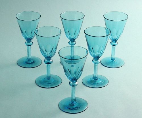 Set-of-Six Aqua Bristol Glasses