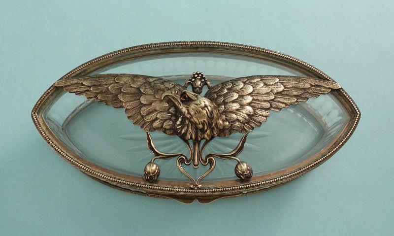 Art Nouveau Bronze Eagle and Crystal Box